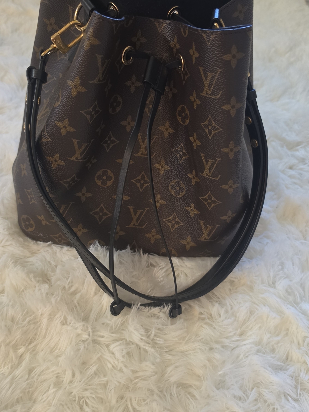 Louis Vuitton Monogram Drawstring Bucket Bag in Brown and Black